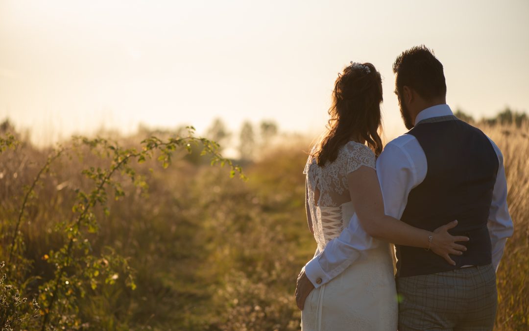 bride and groom golden hour portraits