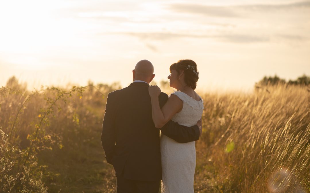 golden hour bride and groom portraits