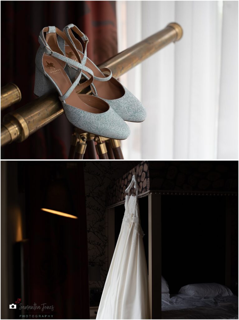 wedding shoes on a telescope