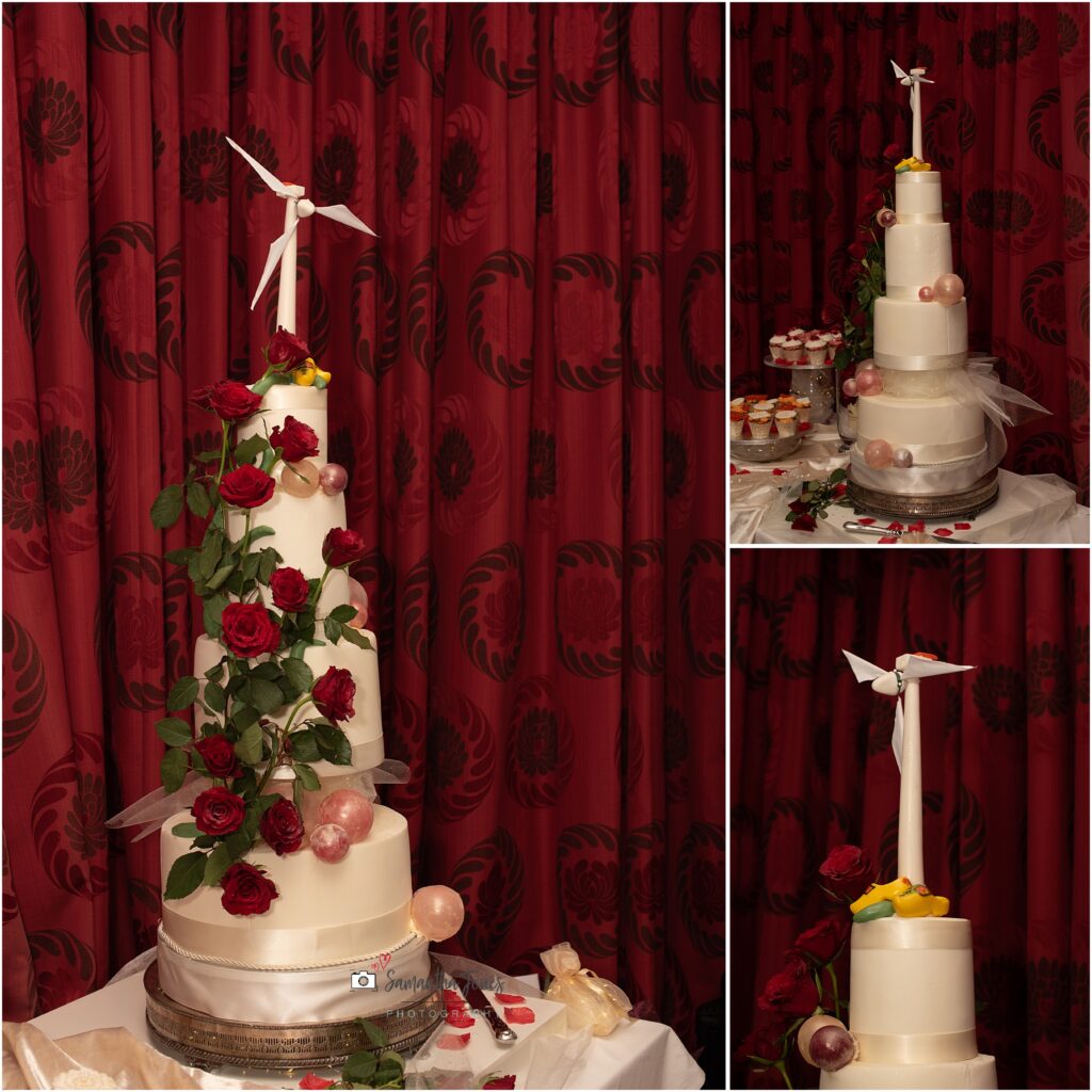 wedding cake with clogs and a windfarm