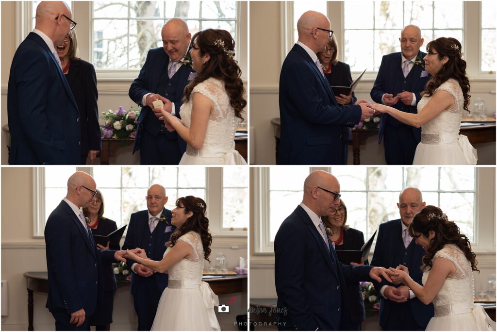 Bride and groom exchanging vows and rings