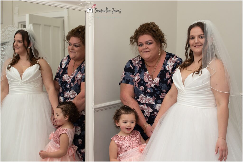 bride with mum and flower girl