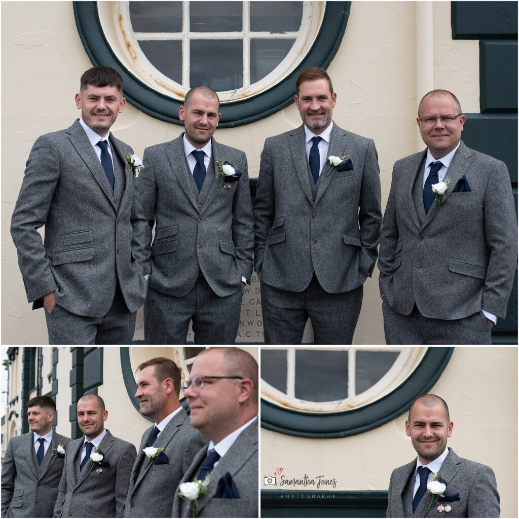 the groom's party standing out the Pegwell Bay Hotel