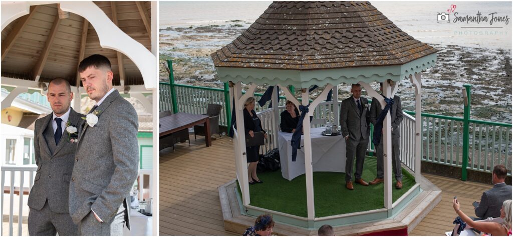 outdoor ceremony area at Pegwell Bay Hotel with waiting guests and groom