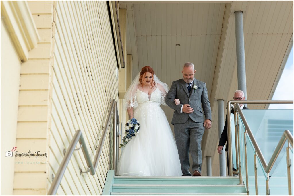 bride's entrance with dad at Pegwell Bay Hotel